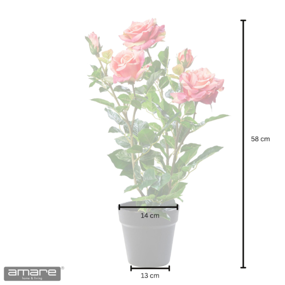 Verleihen Sie Ihrem Zuhause oder Büro mit unserem 2er Set von 58cm hohen Rosenbüschen als Dekorations-Kunstpflanzen eine elegante Note in pink.